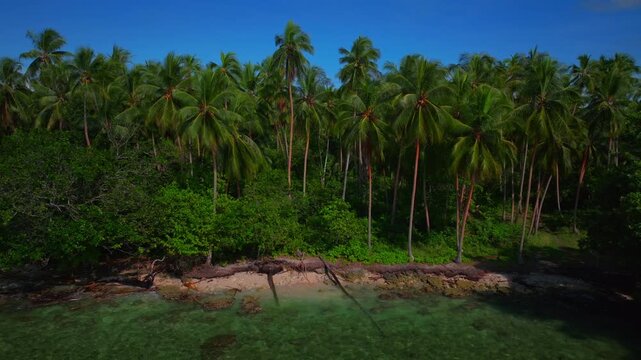 Wewak Sepik Region Madang aerial drone Papua New Guinea PNG Papua Niugini sunny blue sky untouched coastline palm trees breeze coral reef waves Yuo Musho Island Boram Meni Beach Bismarck Salomon Sea