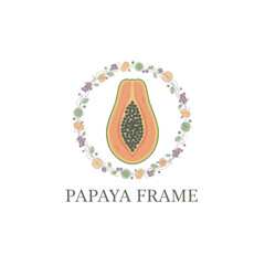 Fototapeta premium Botanical Papaya Fruit Wreath Frame