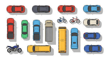 Collection of various vehicles seen from above. © Tuhin
