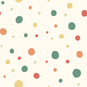 A drawing of multicolored circles on a light yellow background. Seamless pattern illustration