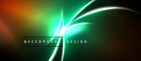 Naklejka premium Abstract background features vibrant green, orange hues. Bright white lines intersect, creating dynamic visual effect. Dark borders frame design.