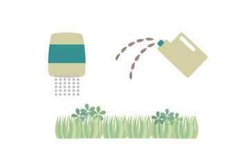 雑草に除草剤を撒いているイラスト