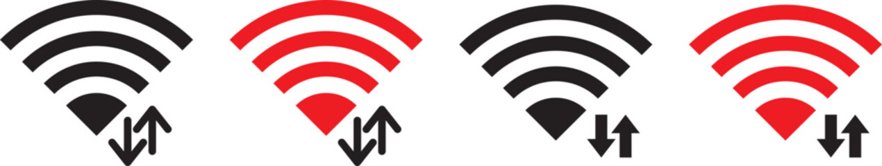 wifi logo icon set. Simple black and white wi fi signal icon design. A white and red WiFi symbol on a black and  Red
