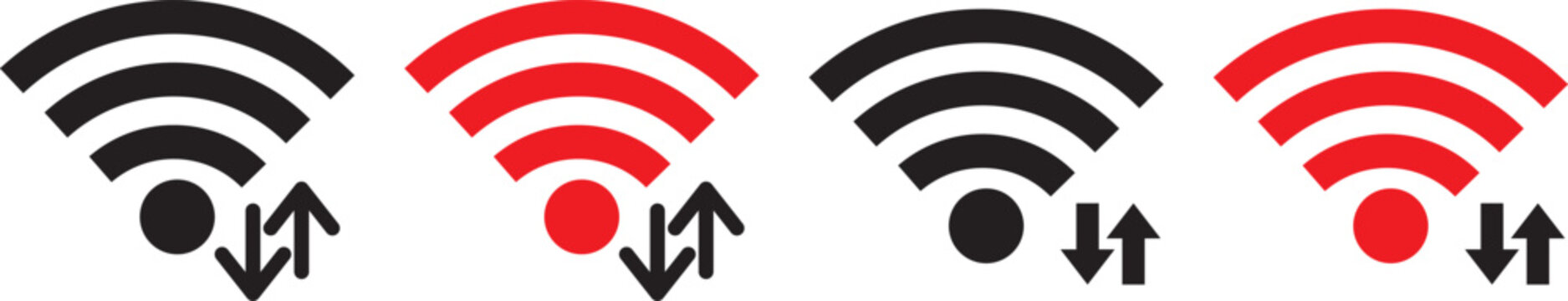 wifi logo icon set. Simple black and white wi fi signal icon design. A white and red WiFi symbol on a black and  Red