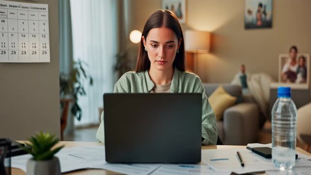 video of woman working on laptop at home office desk