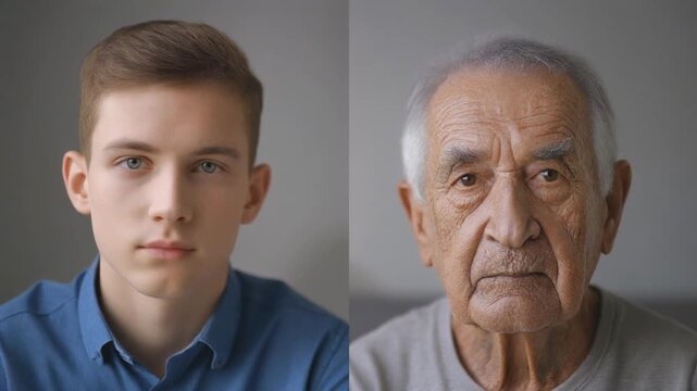 4K video of young boy and elderly man side by side