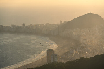 Rio de Janeiro, Brazil: Panoramic aerial view of Copacabana beach in Rio de Janeiro, Brazil during sunset shot from the famous sugar loaf viewpoint