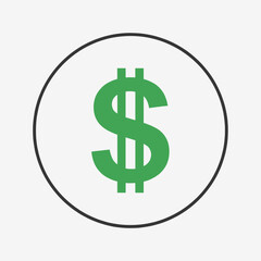 Obraz premium Green dollar sign symbol inside a black circle on a white background, representing finance and currency.