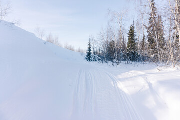 Fototapeta premium winter landscape in the far North on a frosty snowy day