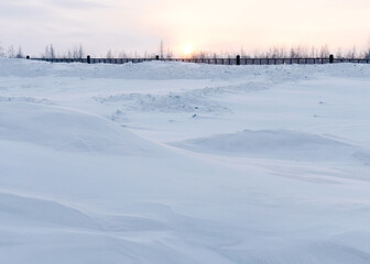 winter landscape in the far North on a frosty snowy day