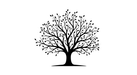 Obraz premium Minimalist black and white tree illustration with autumn leaves isolated on white background vector art