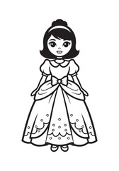 Fototapeta premium Adorable Chibi Princess Doll in Elegant Ballgown with Bow Detail Coloring Page for Kids