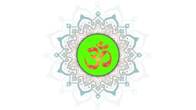 Golden Aum Om Ohm symbol in decorative round mandala ornament video Isolated on Animation Video