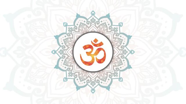 Golden Aum Om Ohm symbol in decorative round mandala ornament video Isolated on Animation Video