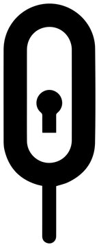 Black filled icon of a hook style lock pick tool on white background for unlocking and security concepts