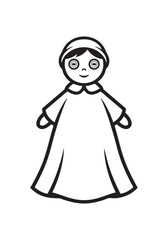 Fototapeta premium Simple Vintage Rag Doll with Button Eyes and Classic Dress for Creative Kids Coloring Page