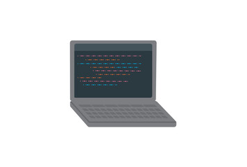 プログラミングのコードが書いてあるノートパソコン