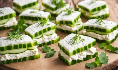 Delicious miniature cucumber sandwiches with a refreshing cream cheese and dill filling, perfect as a light appetizer, lunch, or snack.