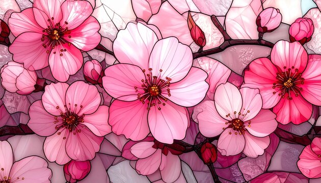 Sakura Stained Glass Seamless Pattern