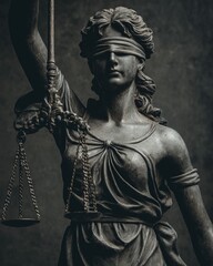 Obraz premium Blindfolded lady justice statue holding scales symbolizing fairness