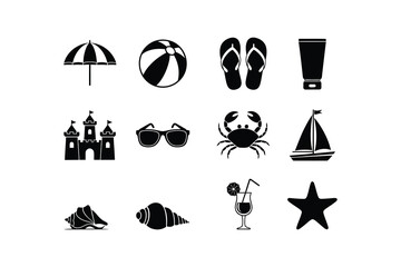 Fototapeta premium Black and white beach icons and symbols