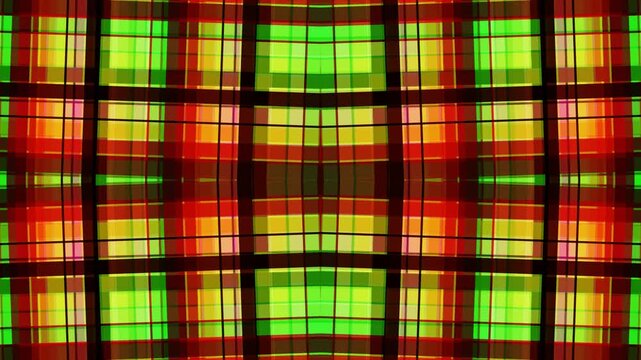 Vibrant plaid pattern with red, orange, yellow, green and black colors