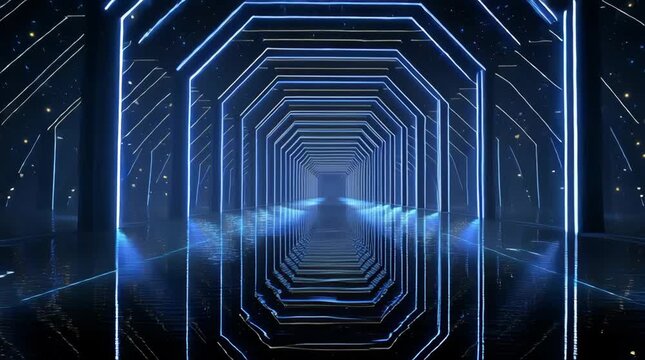 Abstract Neon Tunnel Stock Video with Glowing Light Reflections
