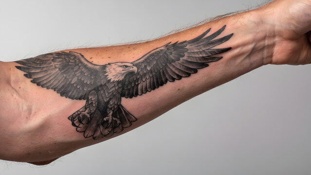 Eagle tattoo on forearm close up