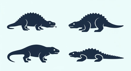 Four Dinosaur Silhouettes on White Background. © Xahra