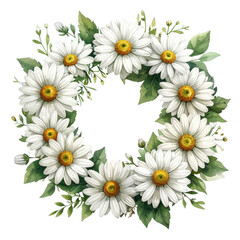 Obraz premium Elegant Floral Wreath with White Daisies and Green Leaves Design
