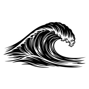 Dynamic Wave Illustration &ndash; Black and White Ocean Wave Graphic