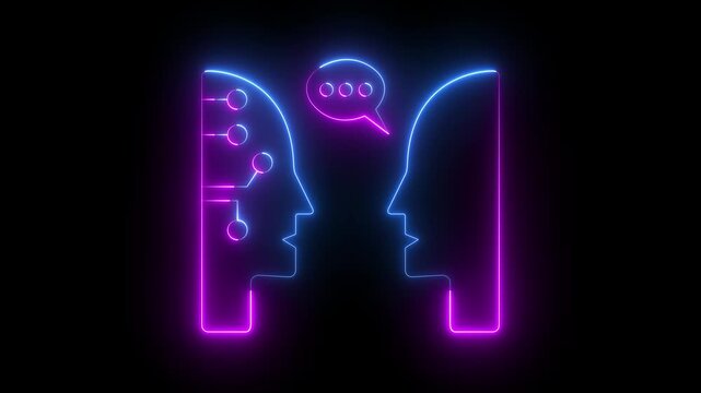 glowing neon Turing test icon isolated on black background. Modern Turing Test icon animation. Ideal for AI research, mind, or human-machine interaction, and computer science reveals of tech education