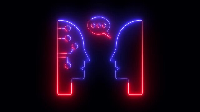 glowing neon Turing test icon isolated on black background. Modern Turing Test icon animation. Ideal for AI research, mind, or human-machine interaction, and computer science reveals of tech education