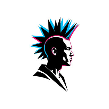Profile of a person with a punk style mohawk hairstyle silhouette vector