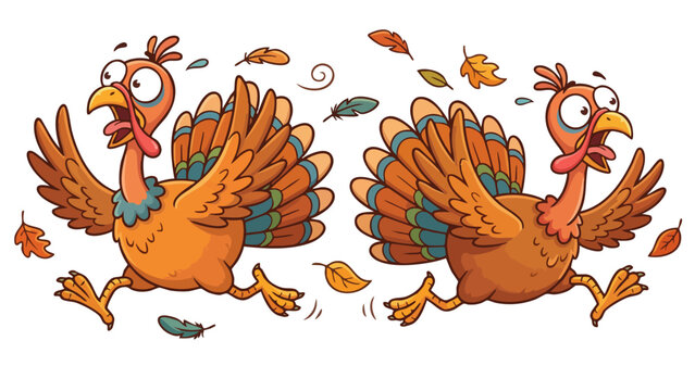 Cartoon turkey running happily a fun vector illustration for Thanksgiving designs isolated on white background