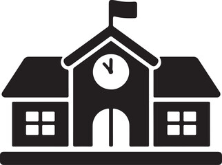 School Building Icon Black Solid Education Vector Illustration
