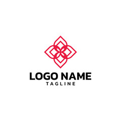 Abstract floral geometric logo design template red outline symbol