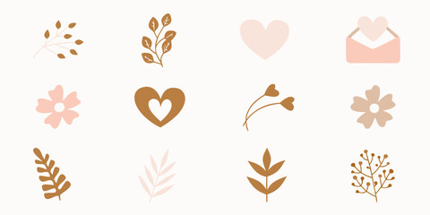 Delicate floral and botanical illustrations in neutral pastel tones