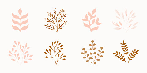 Collection of delicate floral branches and leaves in pastel shades