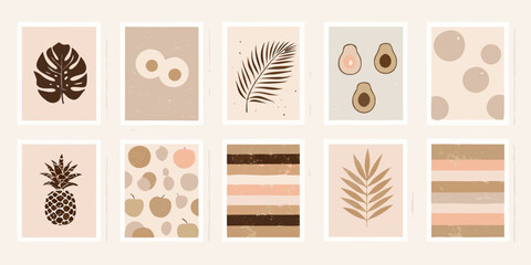 Aesthetic botanical wall art featuring tropical leaves and fruit illustrations