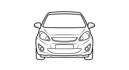 Front view line drawing of a modern compact car.