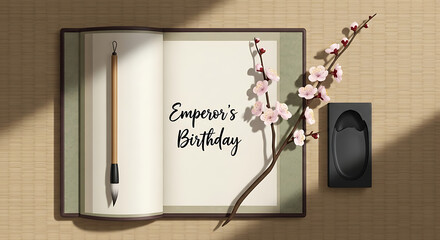 Emperor’s Birthday Calligraphy Scroll with Ink and Plum Blossoms