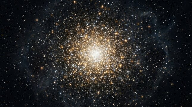 Bright globular star cluster glowing in deep space cosmic nebula background