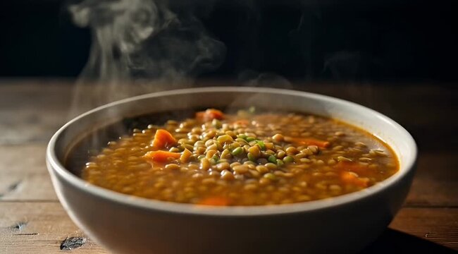 Steaming Lentil Soup Iftar Table Cinematic