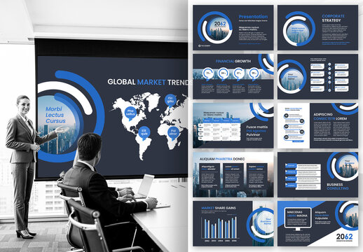 Modern Red Corporate Business Presentation Template with Global Financial Market Theme