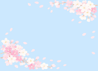 水彩風の桜の花のフレーム　空の背景イラスト