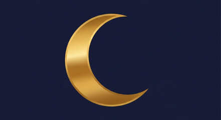 Golden Crescent Moon Against Dark Blue Background. © Rian