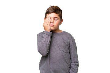 Little caucasian kid over isolated chroma key background with headache
