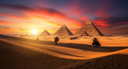 sunset over the pyramids