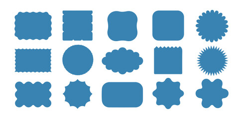 Set of fifteen dark blue solid shapes with various modern decorative outlines